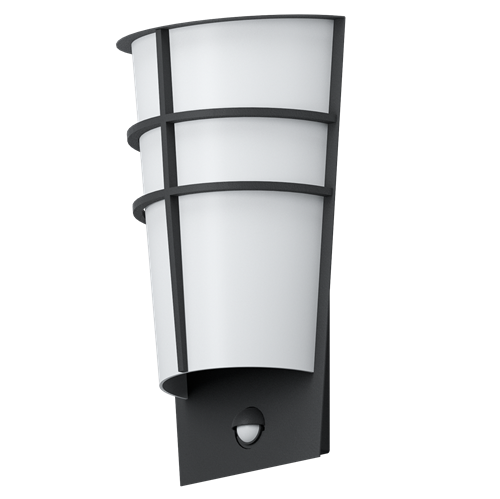Breganzo 1 LED med sensor væglampe i galvaniseret stål Anthracite med skærm i Hvid plastik, 2x2,5W LED, bredde 19 cm, dybde 12,5